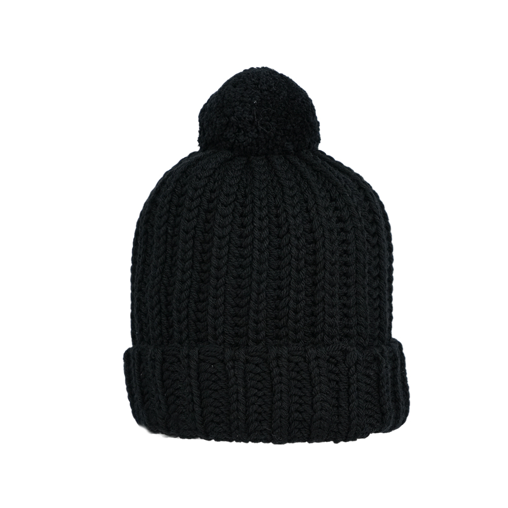 【GUCCI】方形Logo 標籤毛球羊毛毛帽 M (黑色)652656 3G206 1000