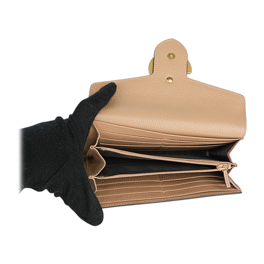 【GUCCI】Marmont 金色標誌粒紋皮革釦式二折長夾(裸粉色) 779776 A7M0T 2754