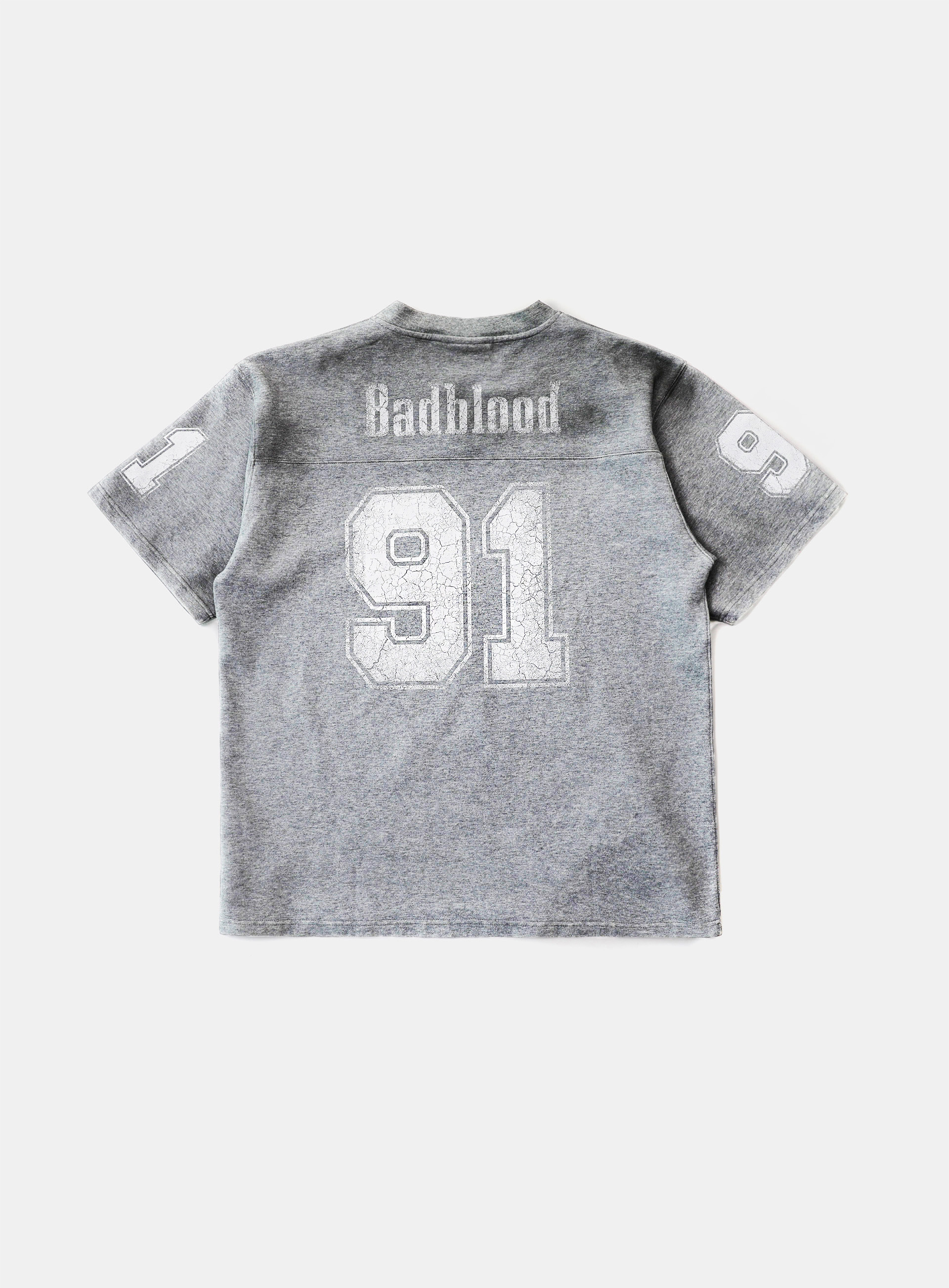 Bad Blood - 91 Crack Print V-Neck T-Shirt (Grey)