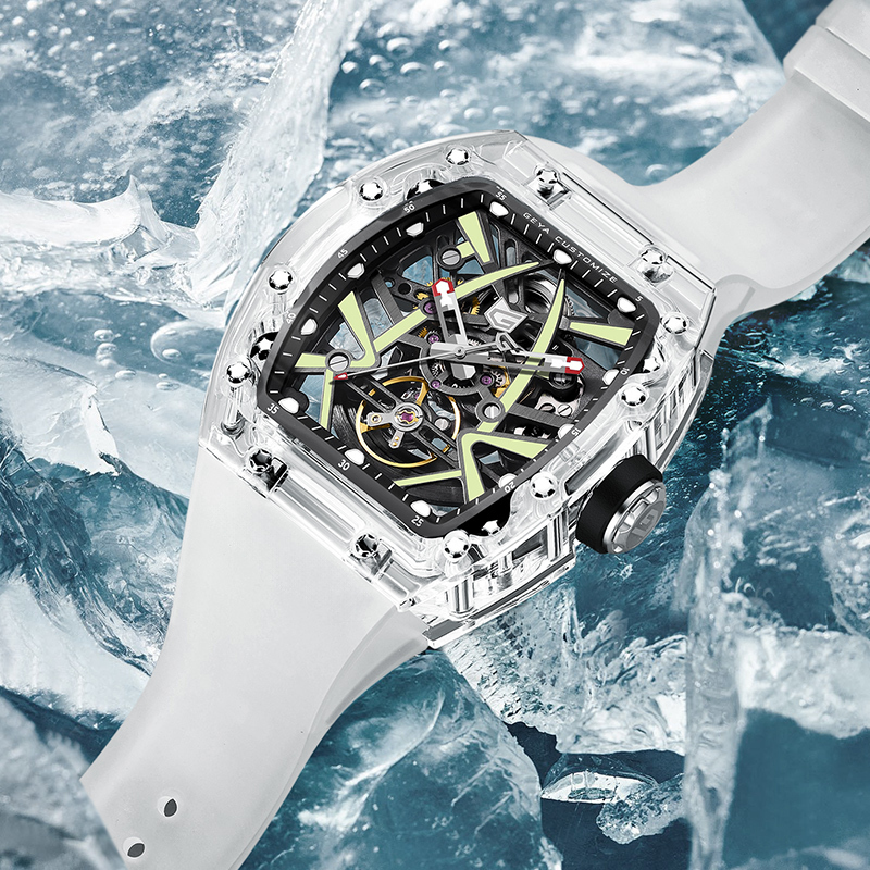 (預購)【GEYA格雅】珠穆朗瑪峰系列 G78171 酒桶 雙面鏤空 TR90錶殼 動力儲存 機械 夜光 手錶