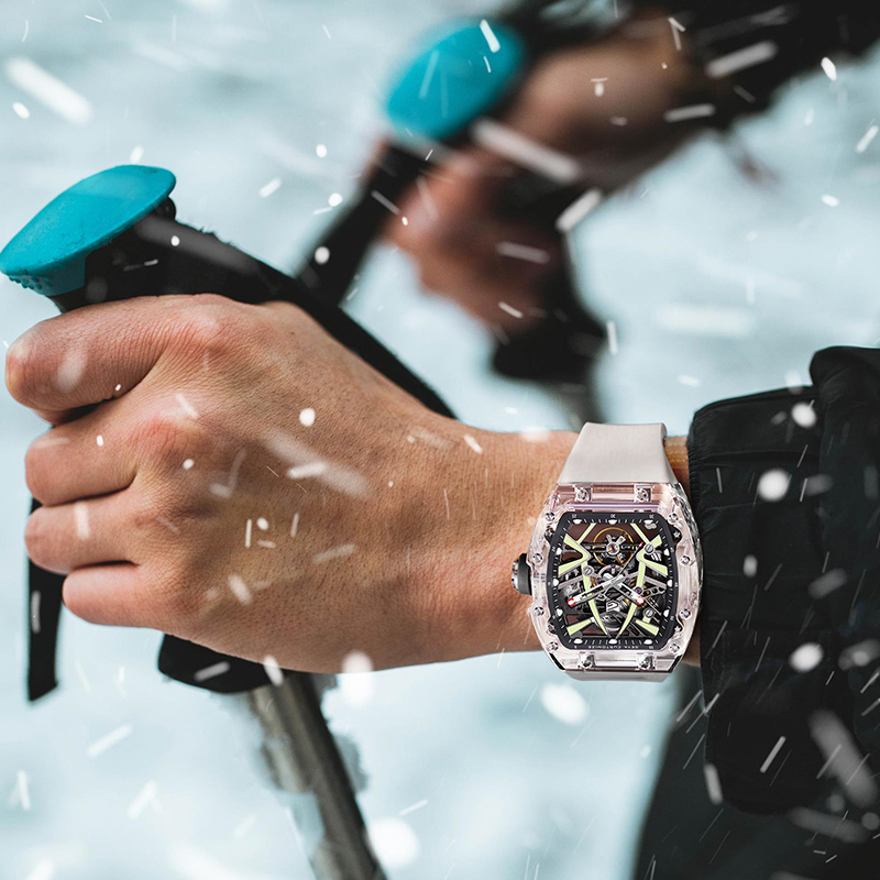 (預購)【GEYA格雅】珠穆朗瑪峰系列 G78171 酒桶 雙面鏤空 TR90錶殼 動力儲存 機械 夜光 手錶