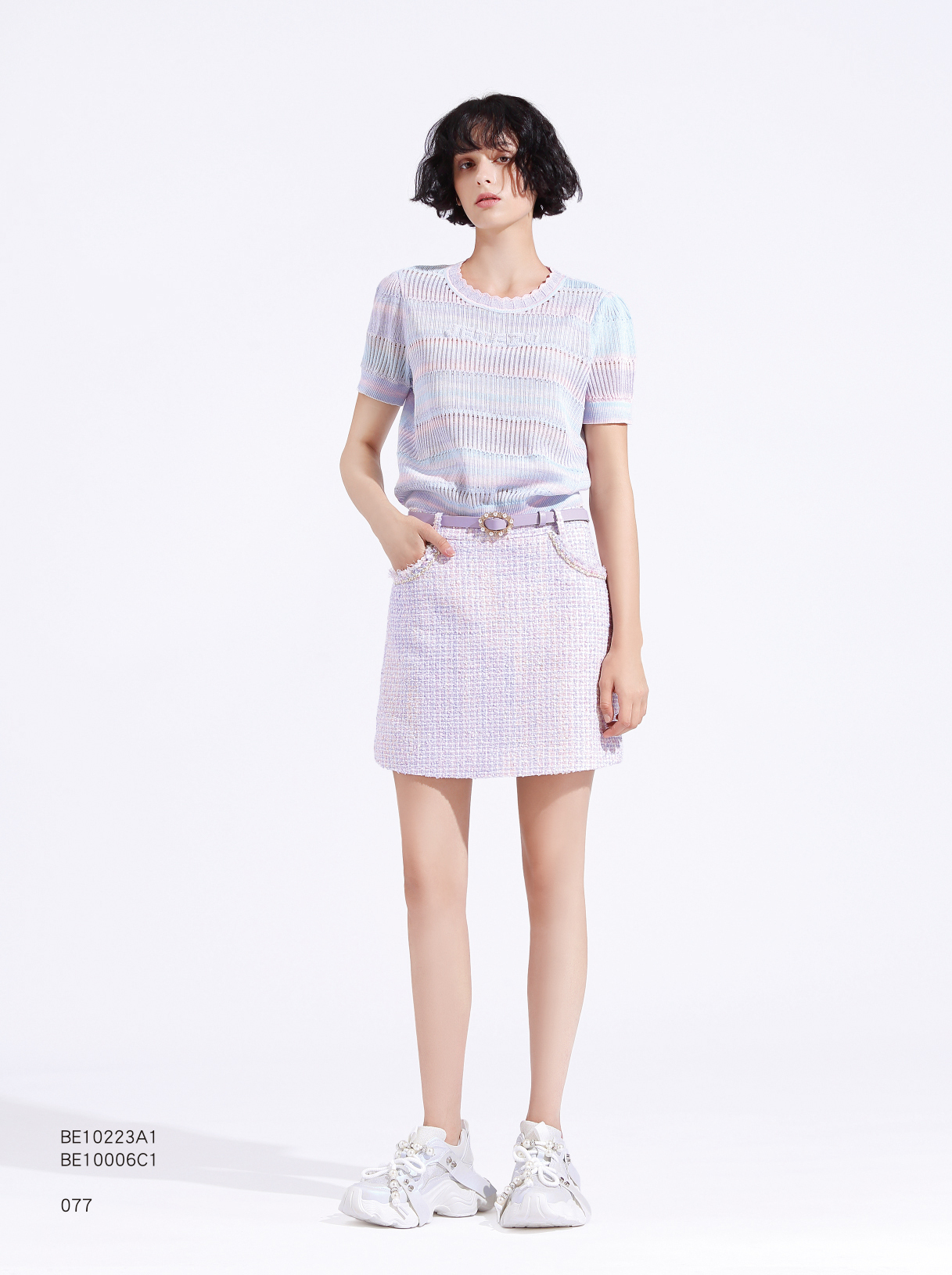 BE10223A1 蘑菇屋紫線條針織上衣