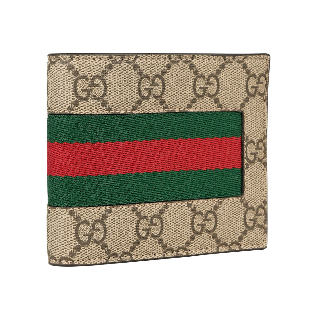 【GUCCI】Ophidia GG 塗層帆布綠紅對開零錢袋短夾