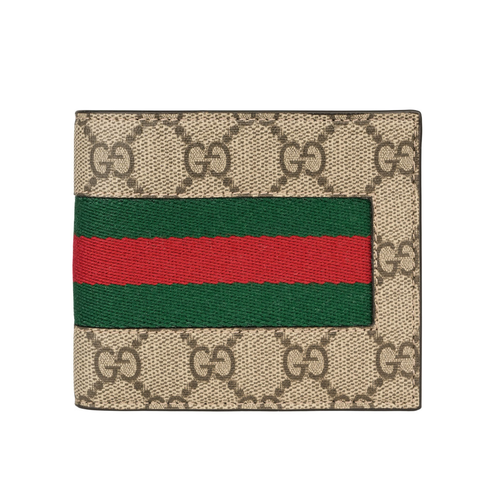 【GUCCI】Ophidia GG 塗層帆布綠紅對開零錢袋短夾