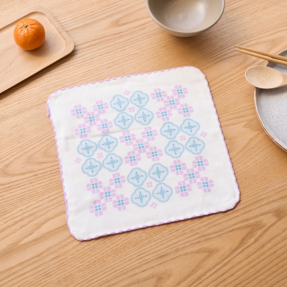 Square Gauze Towel/Begonia Glass & Old Ceramic Tile/Lilac Purple