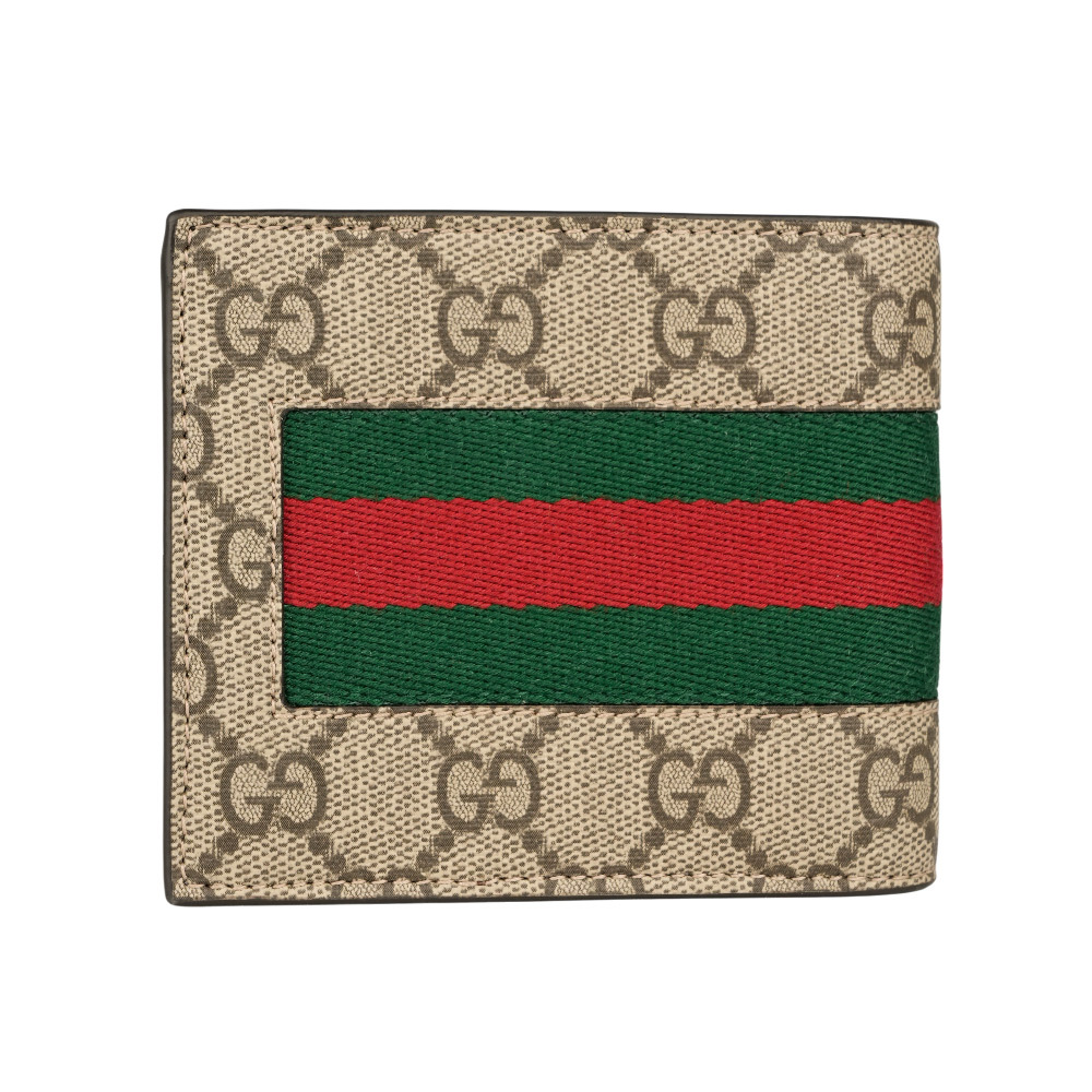 【GUCCI】Ophidia GG 塗層帆布綠紅對開零錢袋短夾(米色/烏木色) 779854 KHN4N 9791