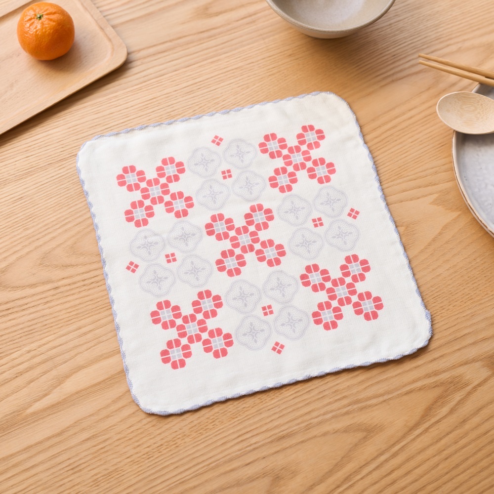 Square Gauze Towel/Begonia Glass & Old Ceramic Tile/Spring Plum Red