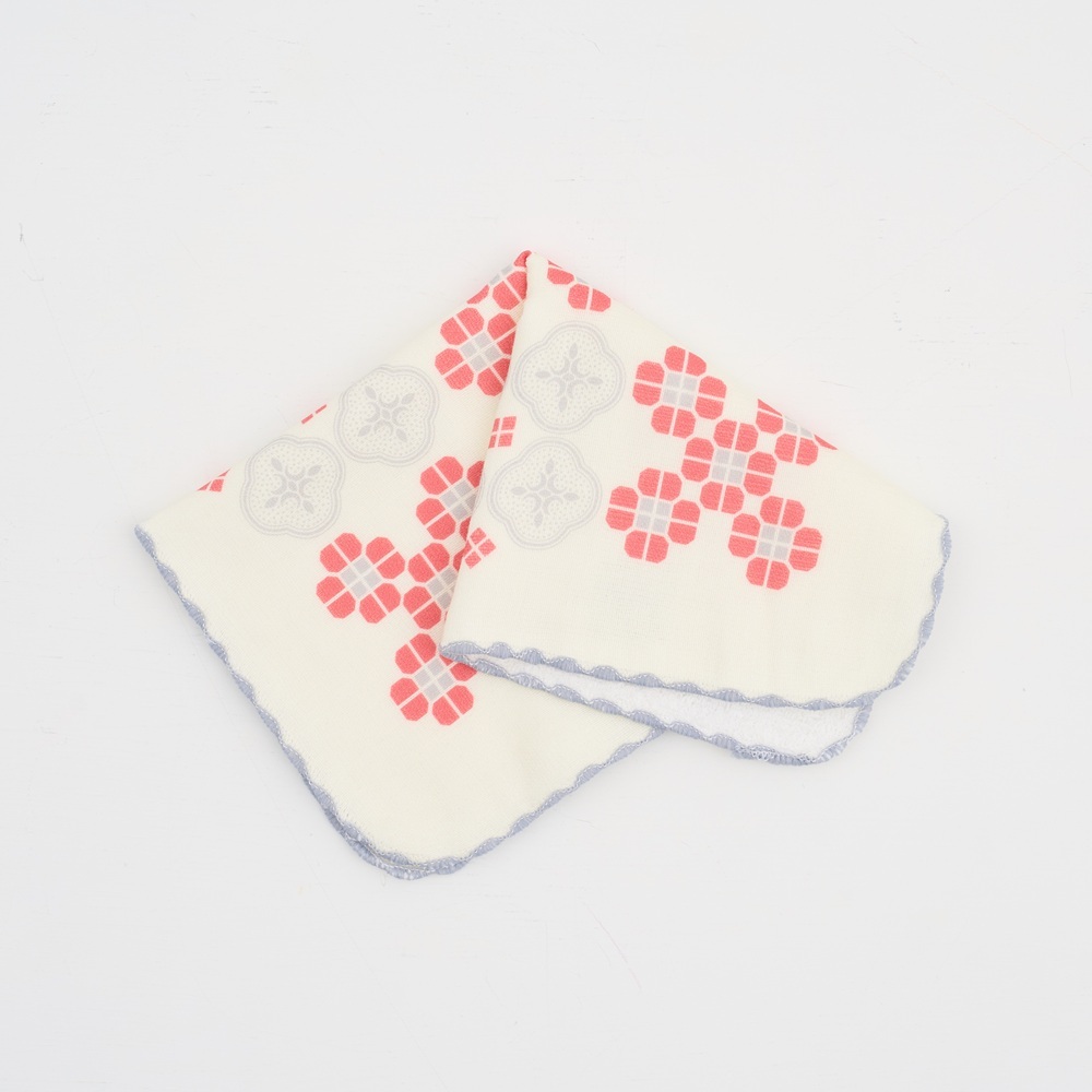 印花樂紗布方塊巾春梅紅