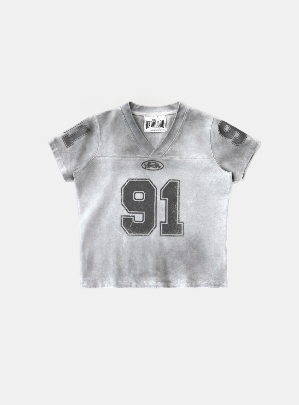 Bad Blood - 91 Crack Print V-Neck T-Shirt (White)