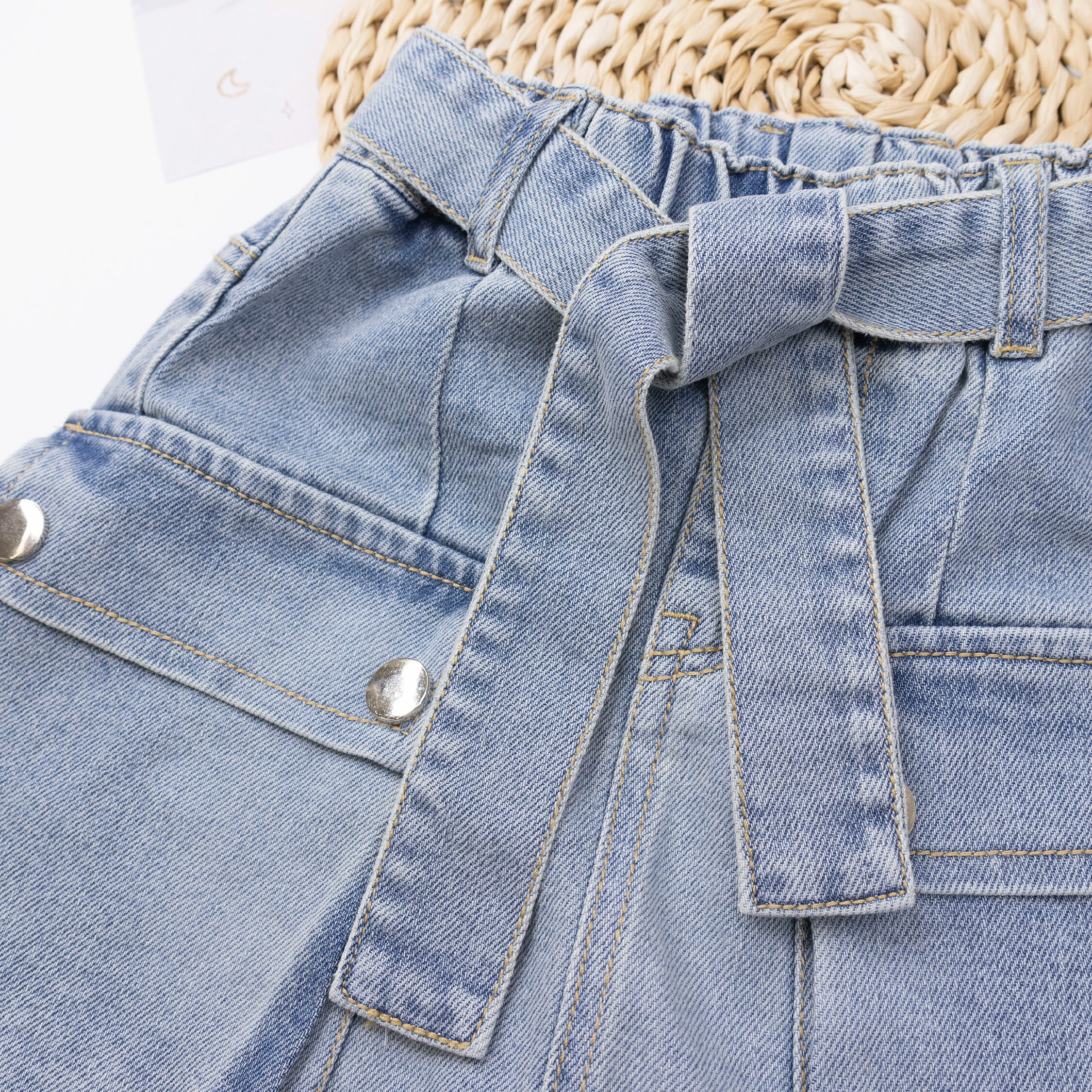 質感側口袋設計牛仔裙(附腰帶) (H50309)