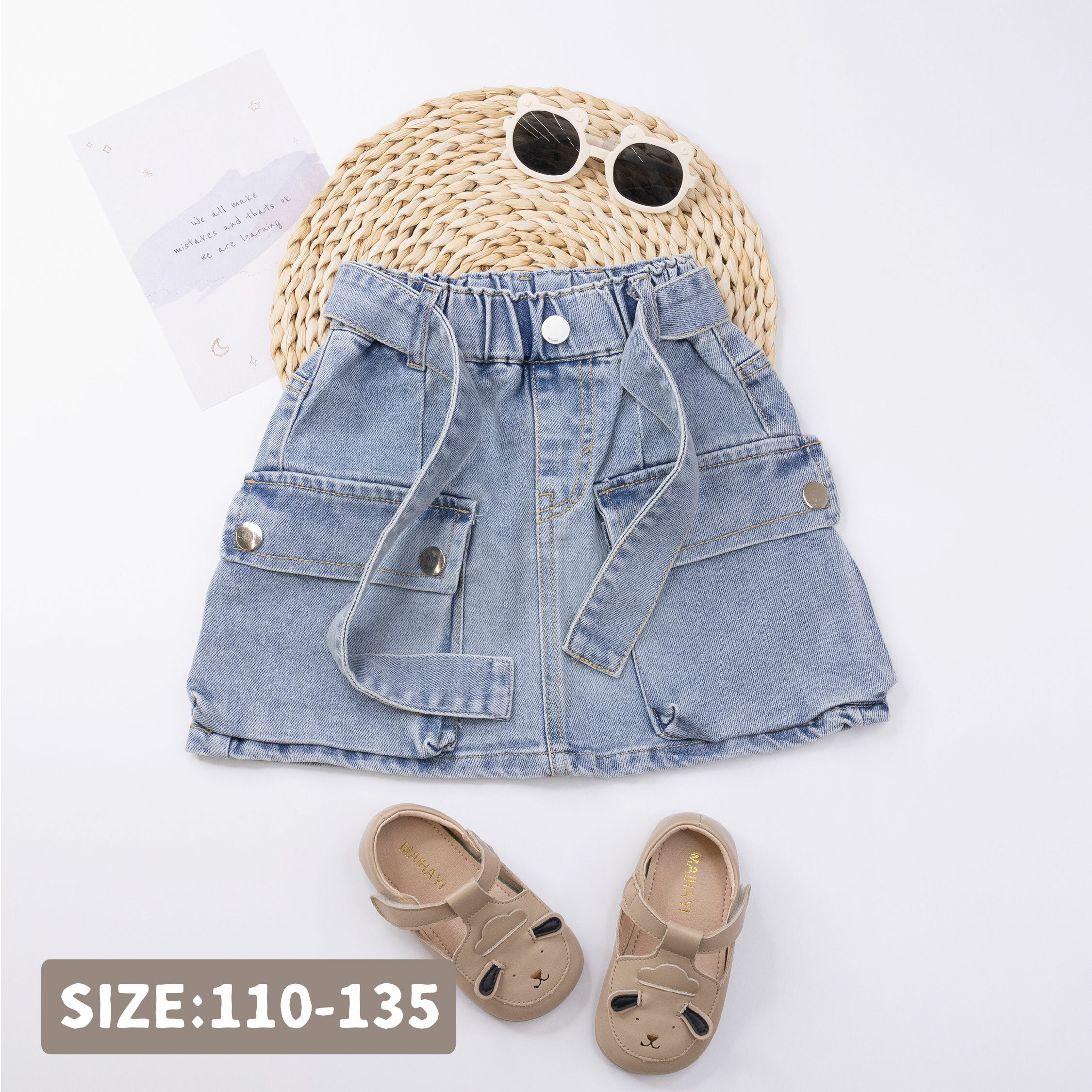 質感側口袋設計牛仔裙(附腰帶) (H50309)