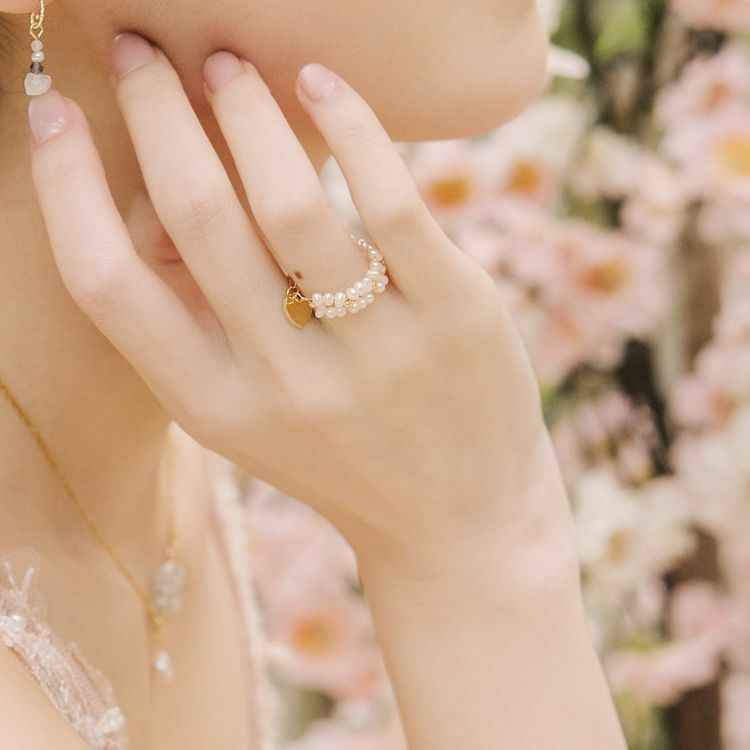 小月光陪著你 天然珍珠 麻花編織戒指 水晶天然石 獨家手工設計款