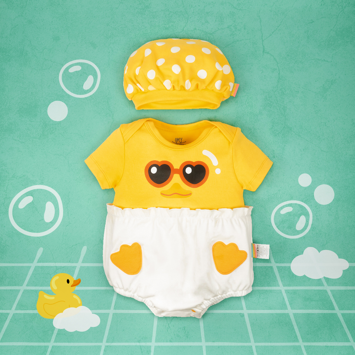 梳乎鴨鴨造型短袖包屁衣連帽