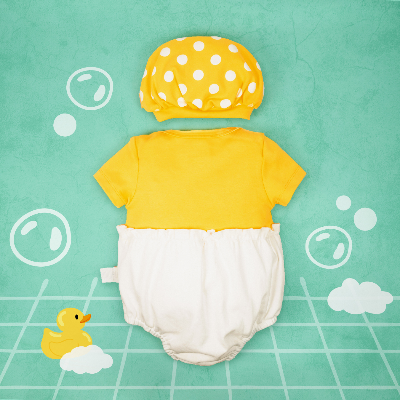 梳乎鴨鴨造型短袖包屁衣連帽