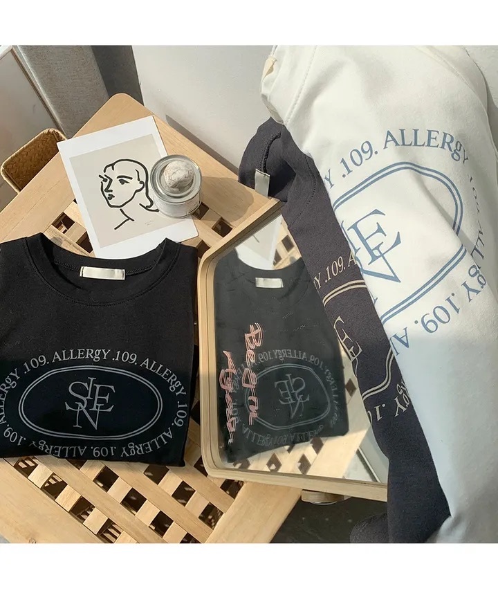 【優惠預訂】韓國橢圓形印花弧形下擺短袖TEE（3色）