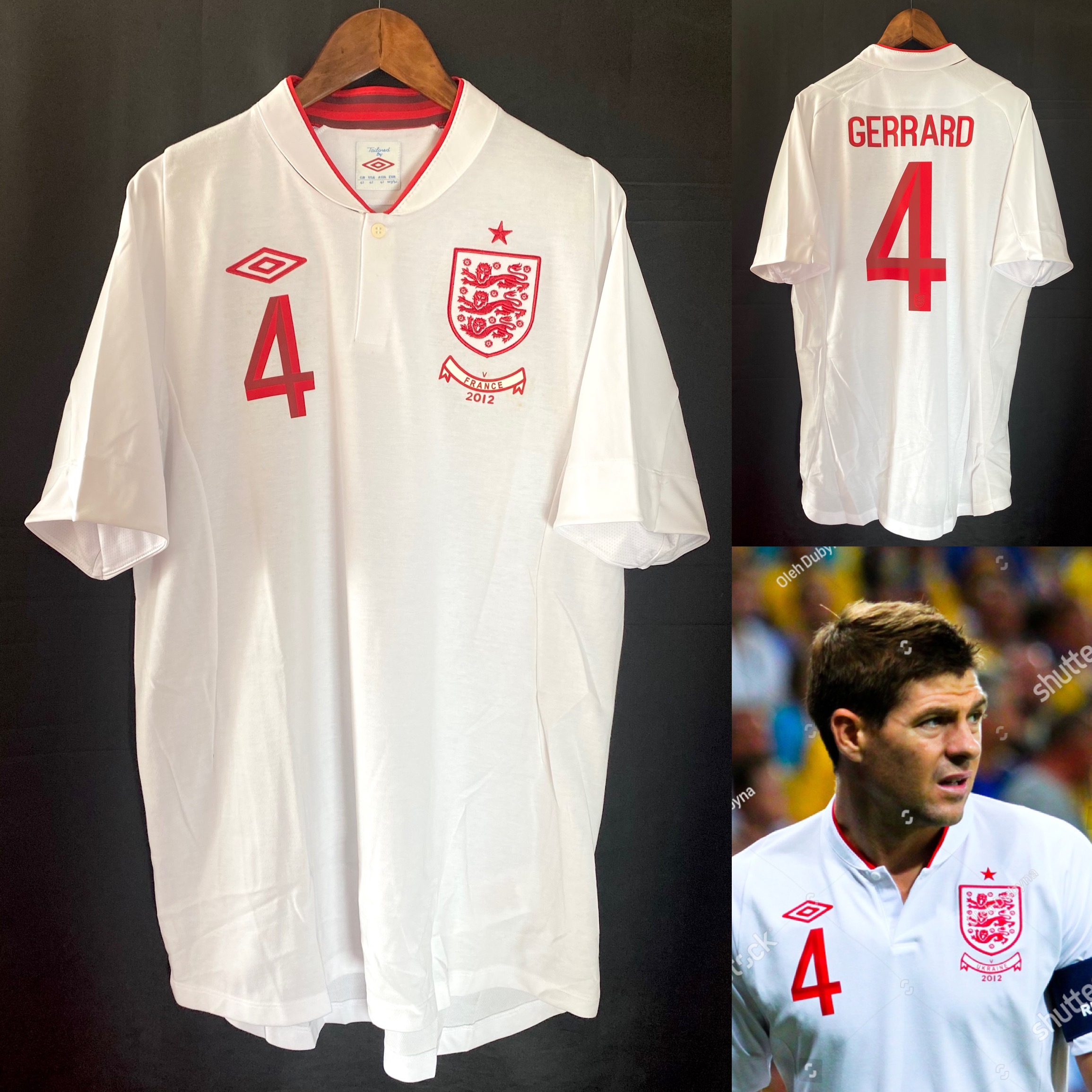 (BNWT) England 2012 UEFA Euro Umbro Home Shirt #4 GERRARD