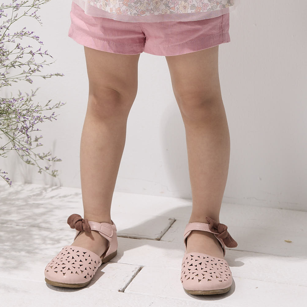 PIPPY 典雅調節式腰圍棉麻短褲 粉