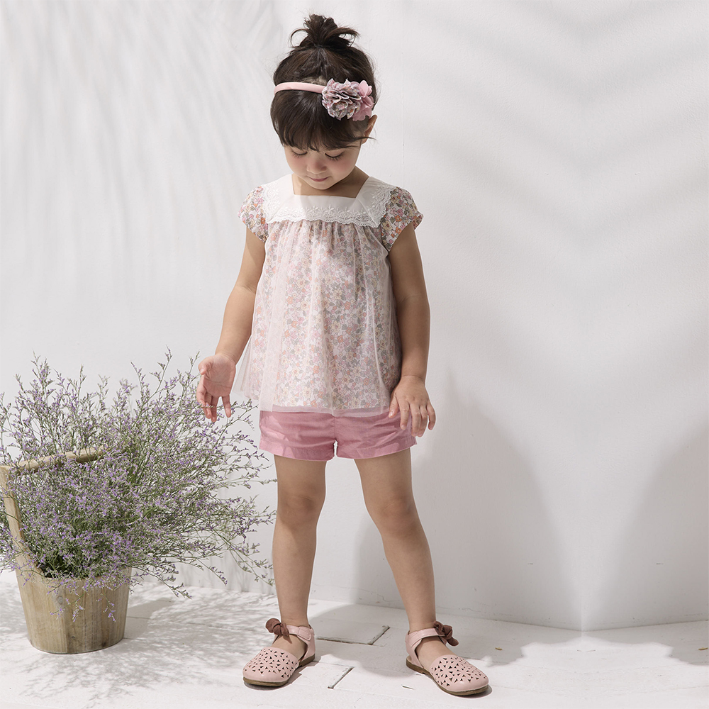 PIPPY 典雅調節式腰圍棉麻短褲 粉