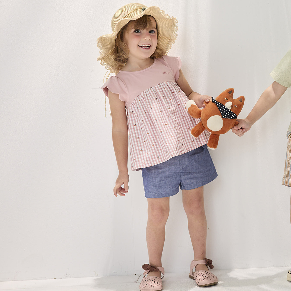 PIPPY 典雅袋口翻蓋棉麻短褲 藍