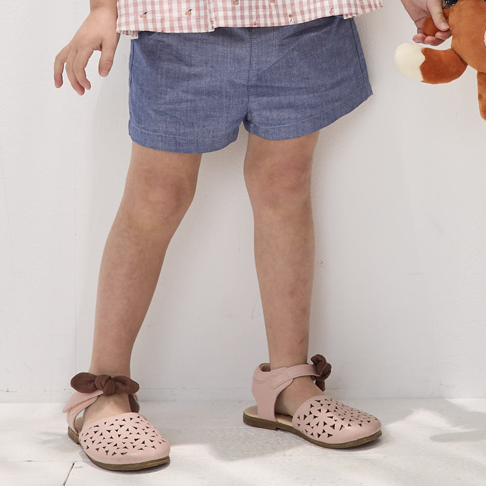 PIPPY 典雅袋口翻蓋棉麻短褲 藍