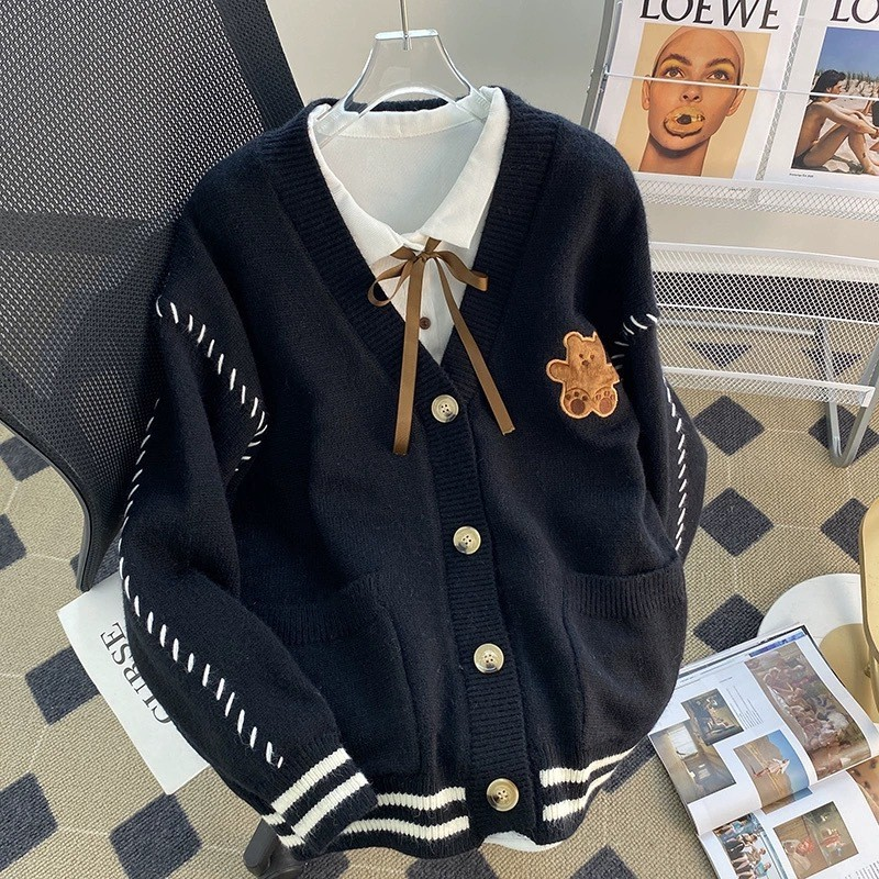 Korean Style Bear Knit Cardigan