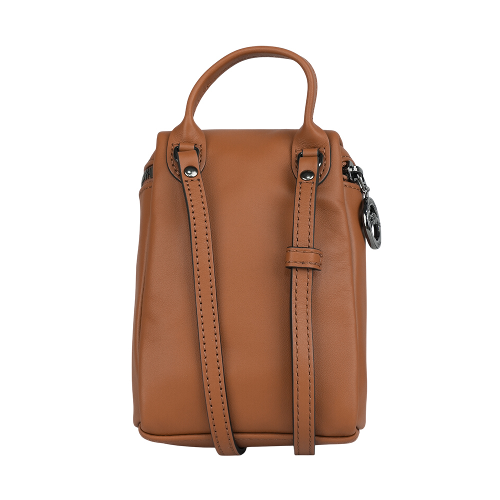 【LONGCHAMP】Le Pliage Xtra XS 小牛皮拉鍊迷你手提/斜背二用包(白蘭地酒色)10285 987 504