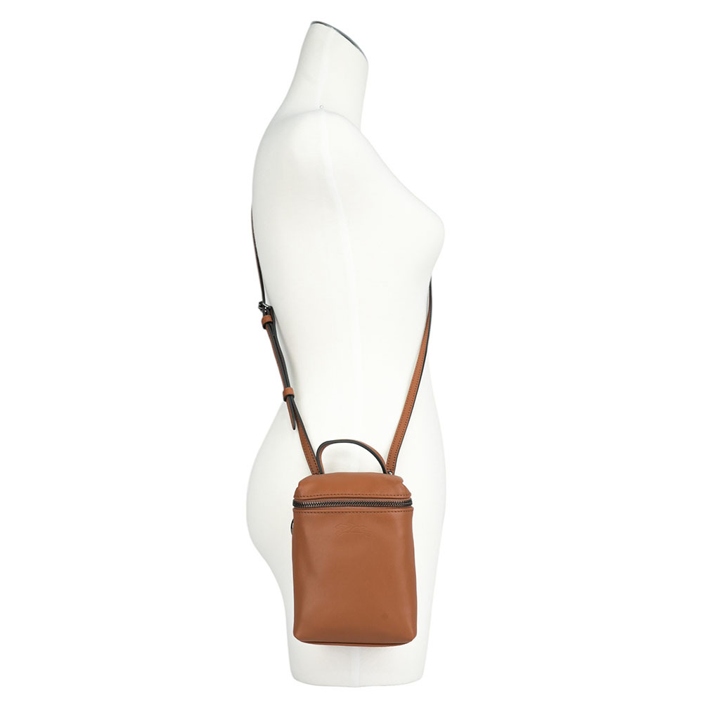 【LONGCHAMP】Le Pliage Xtra XS 小牛皮拉鍊迷你手提/斜背二用包(白蘭地酒色)10285 987 504