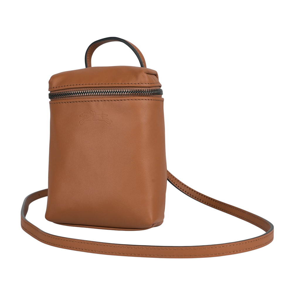 【LONGCHAMP】Le Pliage Xtra XS 小牛皮拉鍊迷你手提/斜背二用包(白蘭地酒色)10285 987 504