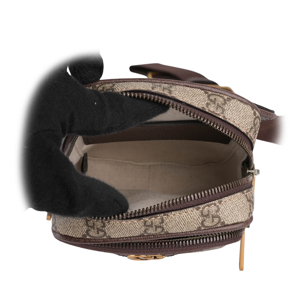 【GUCCI】GG Ophidia 塗層帆布及皮革綠紅織帶迷你胸口包(米色/烏木色) 752565 9C2ST 8746