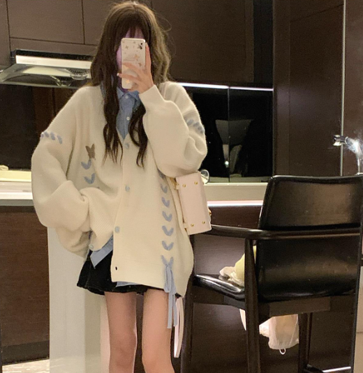 Korean Lazy Style Sweet Bow Knit Cardigan