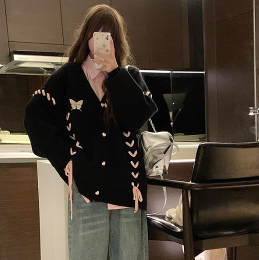 Korean Lazy Style Sweet Bow Knit Cardigan