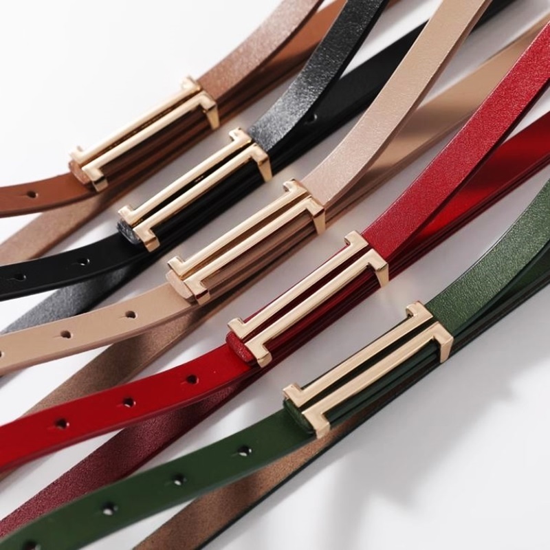 H金屬釦細皮帶  五色