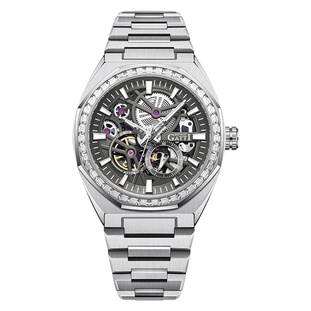 【Bonest Gatti 布加迪】 Authority權威系列 BG8801 鏤空 鑲鑽 動能儲存 夜光 紳士 全自動機械錶-*