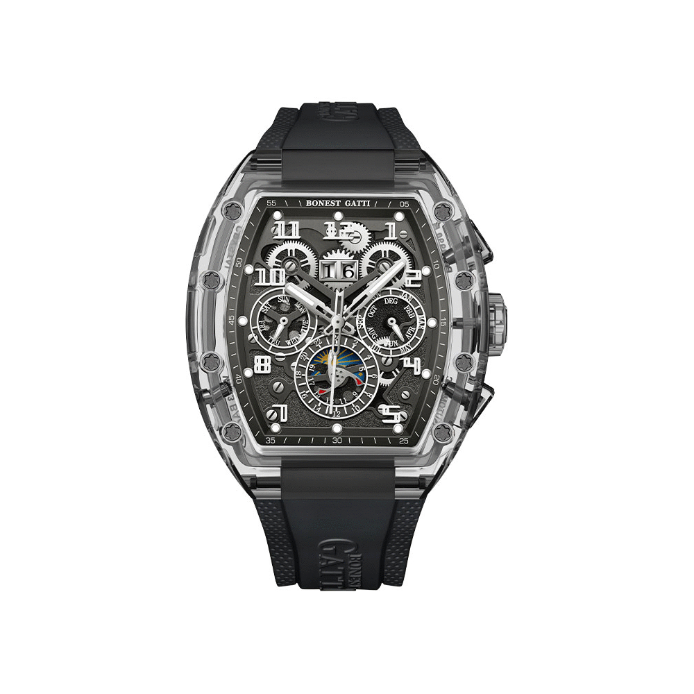 【Bonest Gatti 布加迪】BG6006 三眼 醒目多色 漸變撞色 鏤空錶盤 日期 夜光 自動機械錶*
