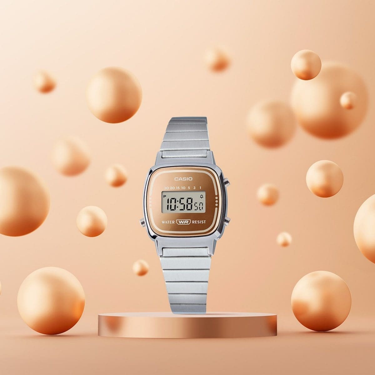 CASIO LA670WES-4A 女裝細錶面 啡色 鏡面 復古跳字錶