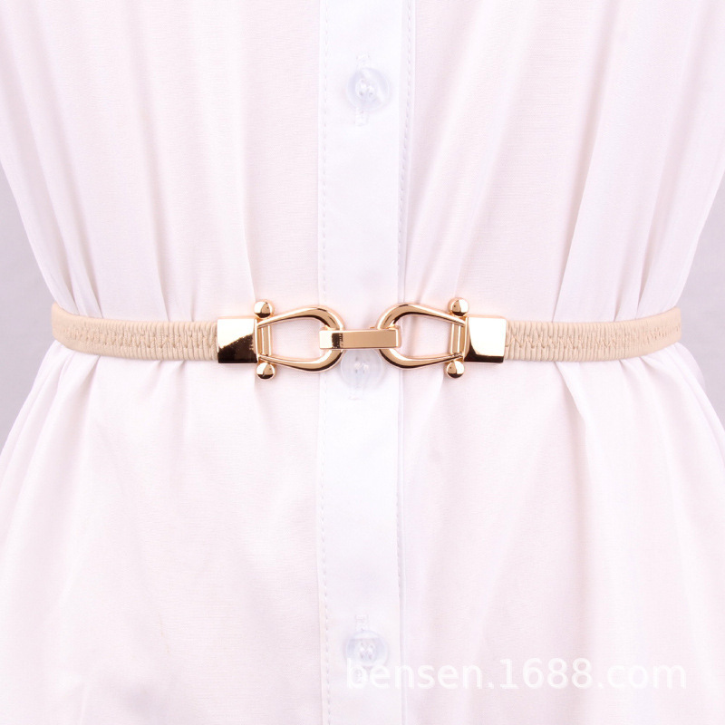 金屬釦鬆緊細皮帶  四色