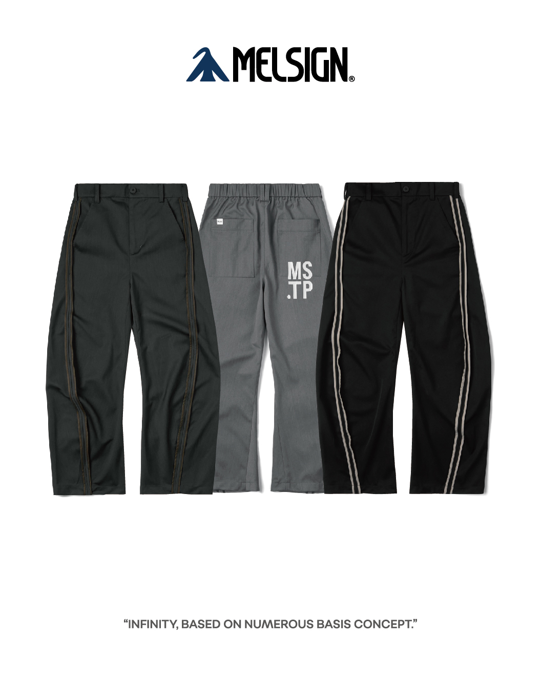 MELSIGN 弧形滾邊運動長褲 鐵灰/淺灰/黑 25 S/S MSTP. Principle Track Pants