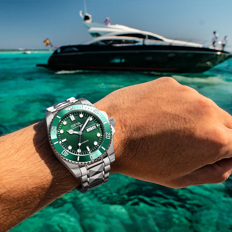 【GEYA 格雅】動力儲存 寶石軸承 星期 日期 不鏽鋼 機械 手錶 G78179GW
