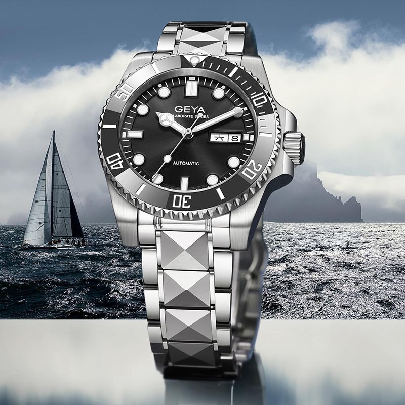 【GEYA 格雅】G78179GW 鏤空 夜光 動力儲存 寶石軸承 星期 日期 不鏽鋼 機械 手錶