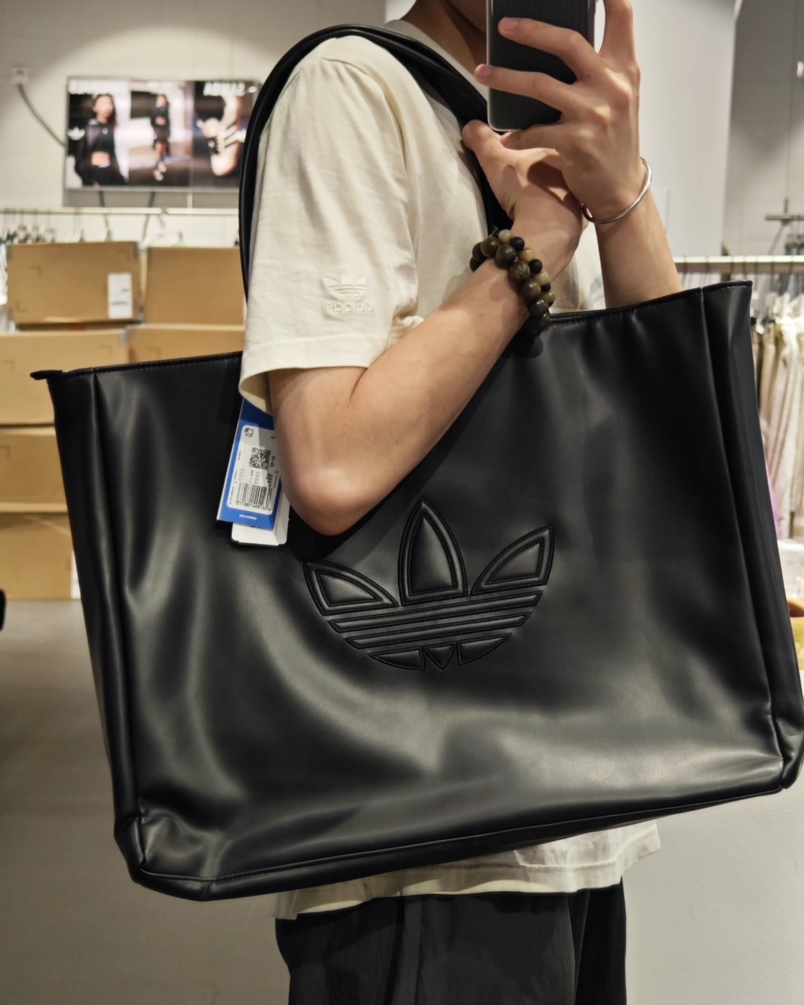 <宋雨琦同款>Adidas Originals 皮革 防水 防汙 托特包 黑色