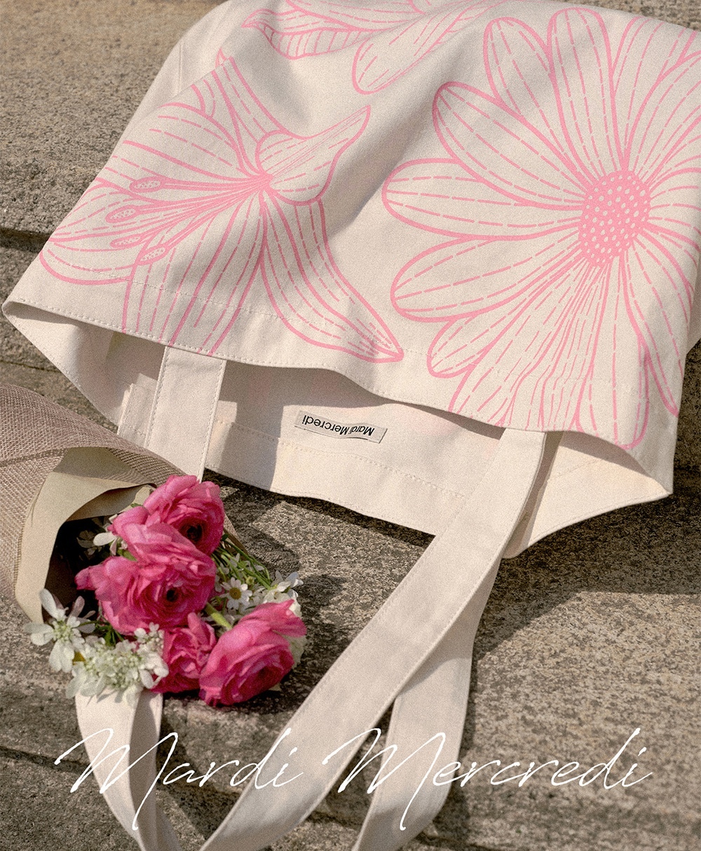 【現貨】｜只有一件｜【MARDI🌼】CANVAS BAG TRIPLE FLOWER_CREAM LIGHTPINK