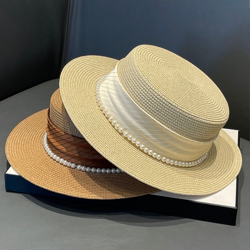 珍珠草編平頂禮帽  四色