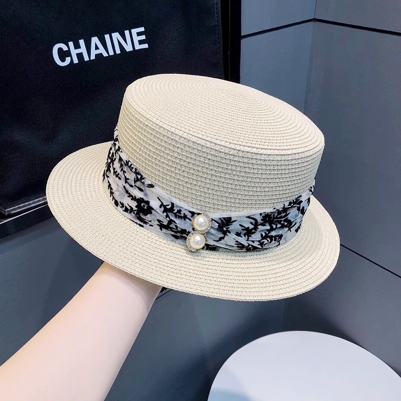 植絨草編平頂禮帽  四色