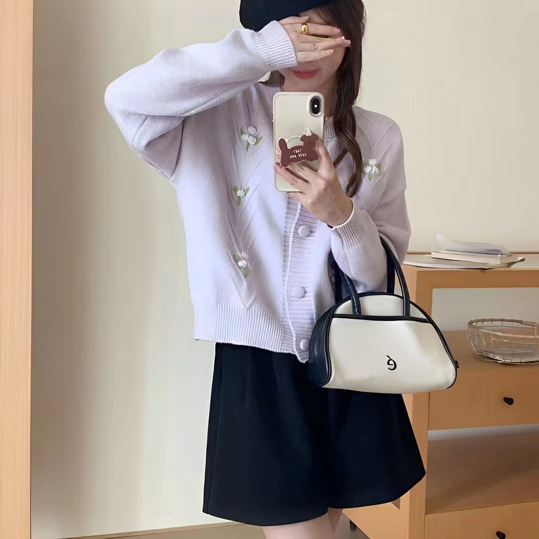 Japanese Style Floral Tweed Knit Cardigan