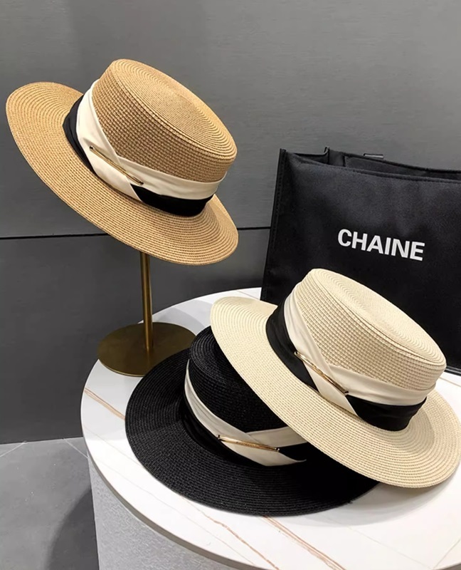 雙色草編平頂禮帽  四色