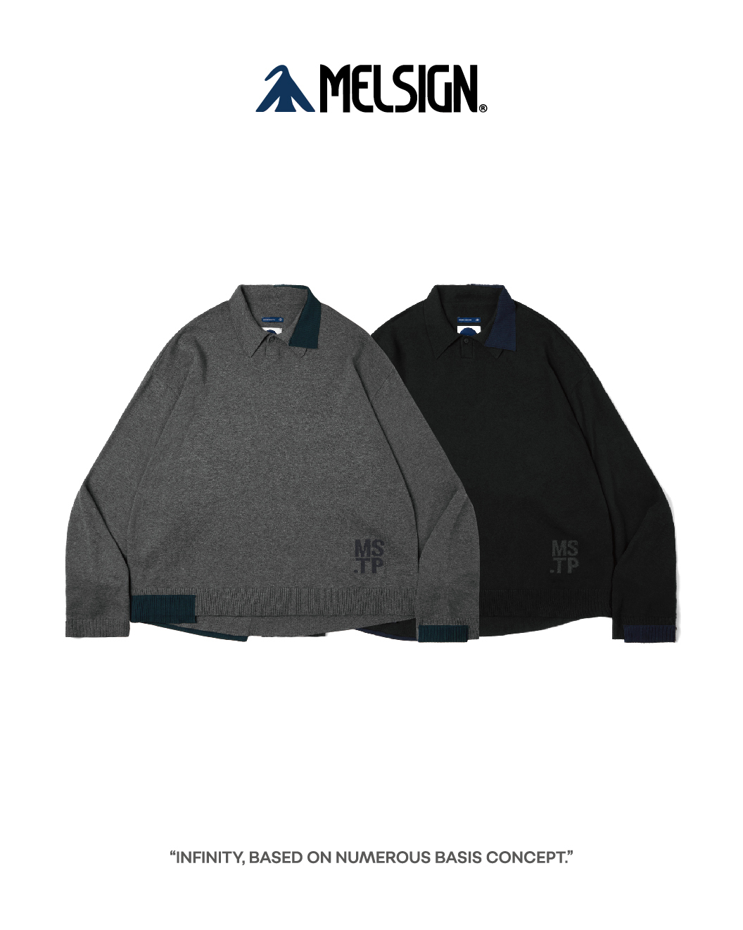 MELSIGN Polo衫 長袖 不對稱跳色 深灰/黑 24 A/W Off-balance Knit Polo Shirt