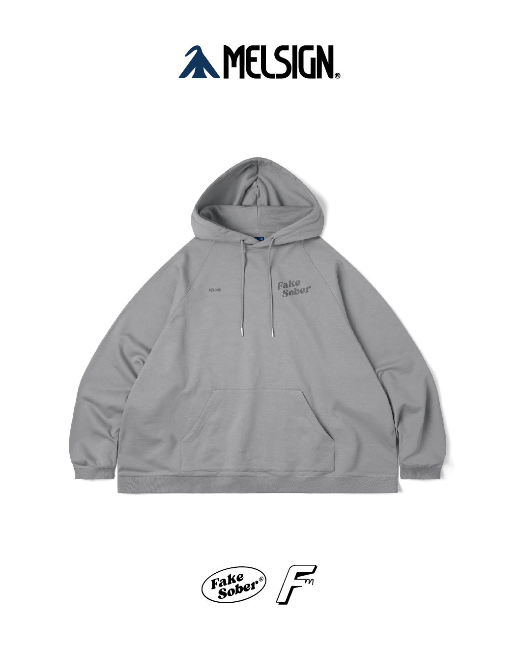MELSIGN x FLOMMARKET x Fake Sober 連帽長袖 帽T 拉克蘭袖 三方聯名款 淺灰 24 A/W MSXFSXFM Hoodie