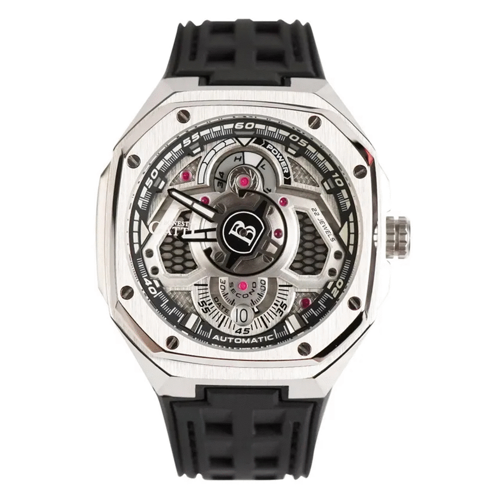 【Bonest Gatti 布加迪】BG5801 潮流 鏤空 夜光 日期 矽膠錶帶 機械 手錶 (附品牌精美賽車禮盒)