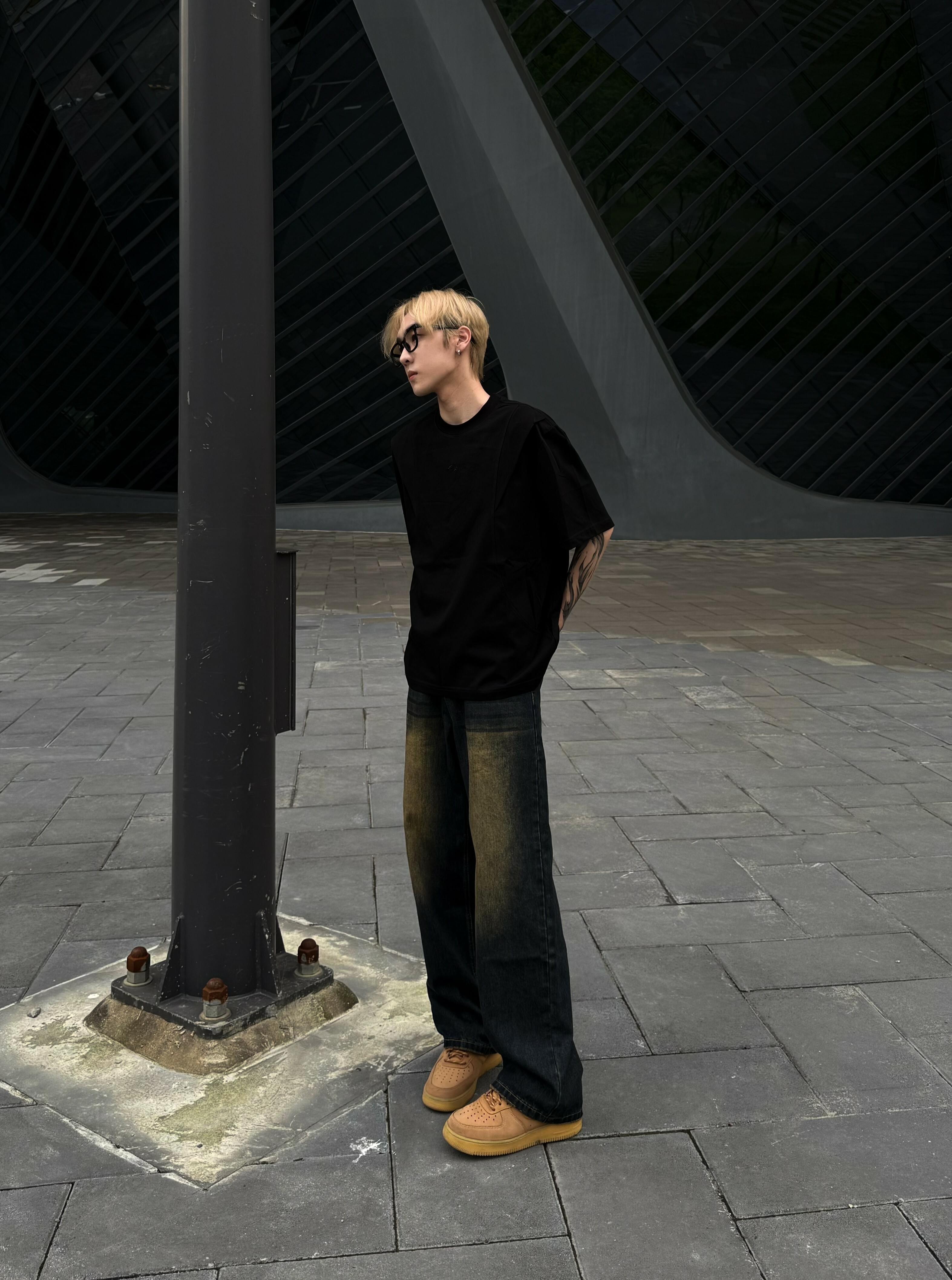 (現貨)韓系復古刷色牛仔寬褲