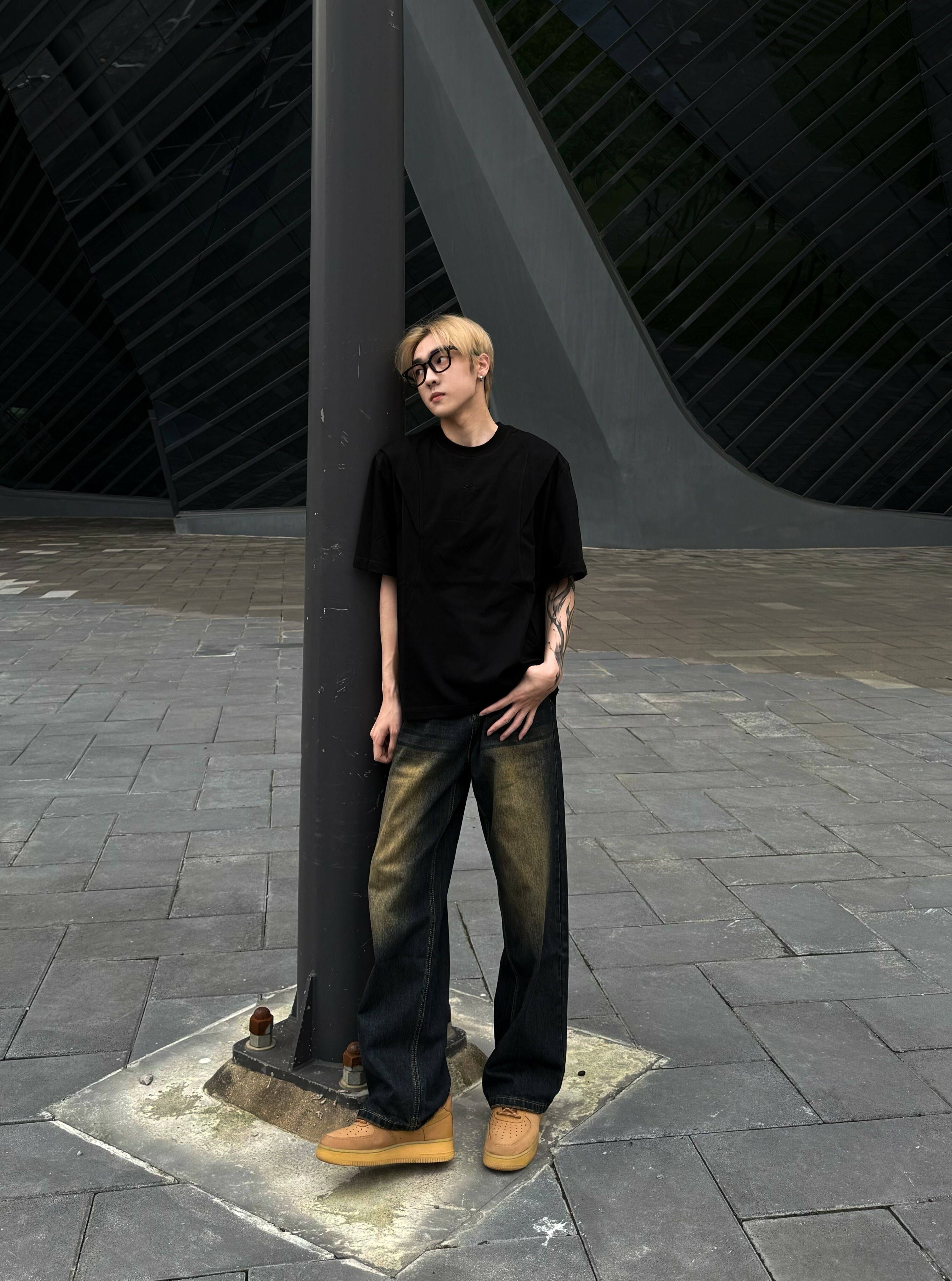 (現貨)韓系復古刷色牛仔寬褲